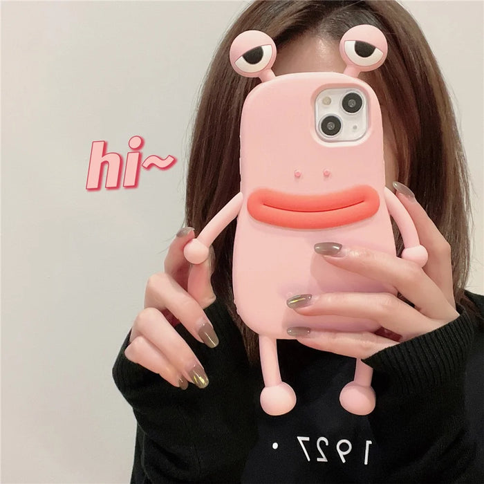 For iPhone 15 Silicone Case Cute Sausage Mouth Frog Design Shockproof Phone Back Cover - Pink - 3