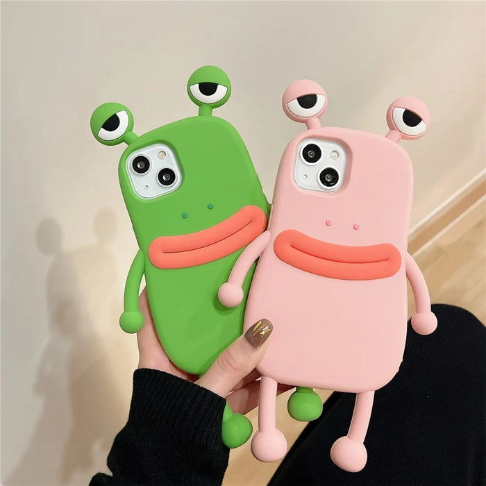 For iPhone 15 Silicone Case Cute Sausage Mouth Frog Design Shockproof Phone Back Cover - Pink - 4