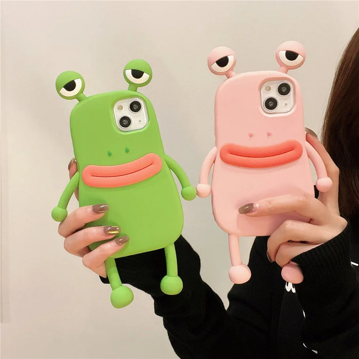 For iPhone 15 Silicone Case Cute Sausage Mouth Frog Design Shockproof Phone Back Cover - Pink - 5