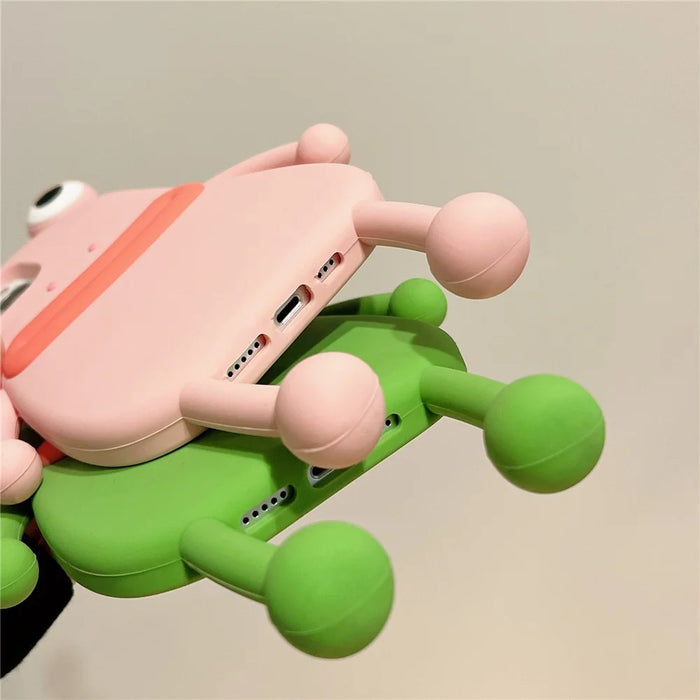 For iPhone 15 Silicone Case Cute Sausage Mouth Frog Design Shockproof Phone Back Cover - Pink - 6