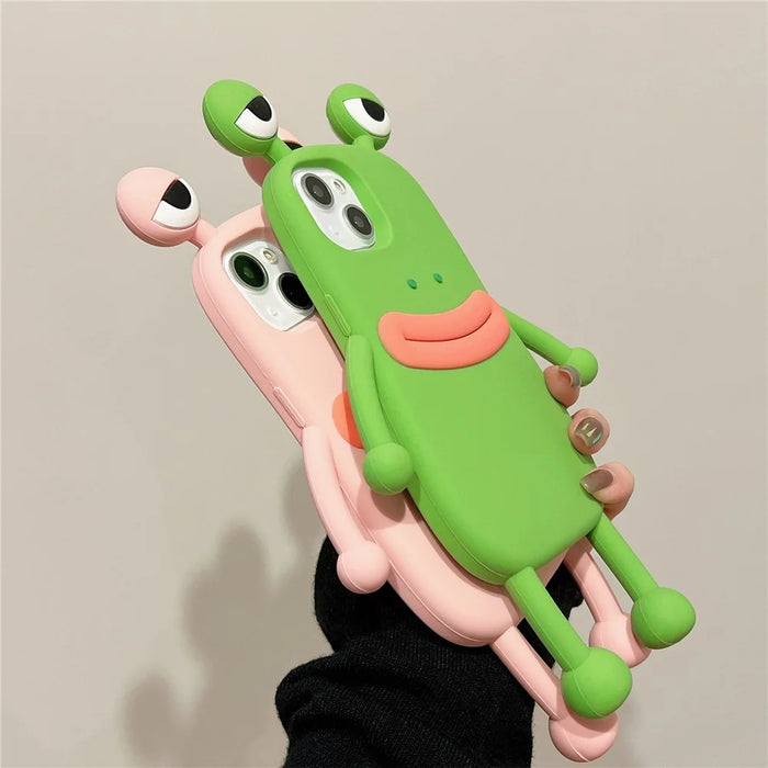 For iPhone 15 Silicone Case Cute Sausage Mouth Frog Design Shockproof Phone Back Cover - Pink - 7