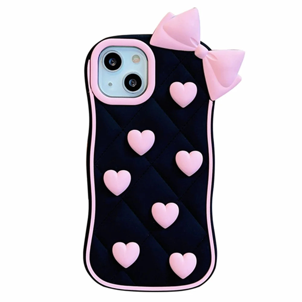 For iPhone 15 Silicone Case Cute Love Bow Design Shockproof Phone Back Cover - 1