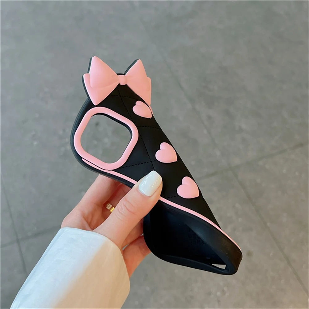 For iPhone 15 Silicone Case Cute Love Bow Design Shockproof Phone Back Cover - 6