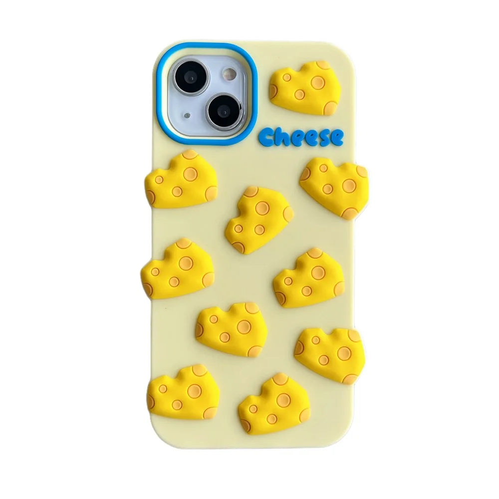 For iPhone 15 Silicone Case Cute 3D Yellow Cheese Design Shockproof Phone Back Cover - 1
