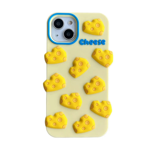 For iPhone 15 Silicone Case Cute 3D Yellow Cheese Design Shockproof Phone Back Cover - 1