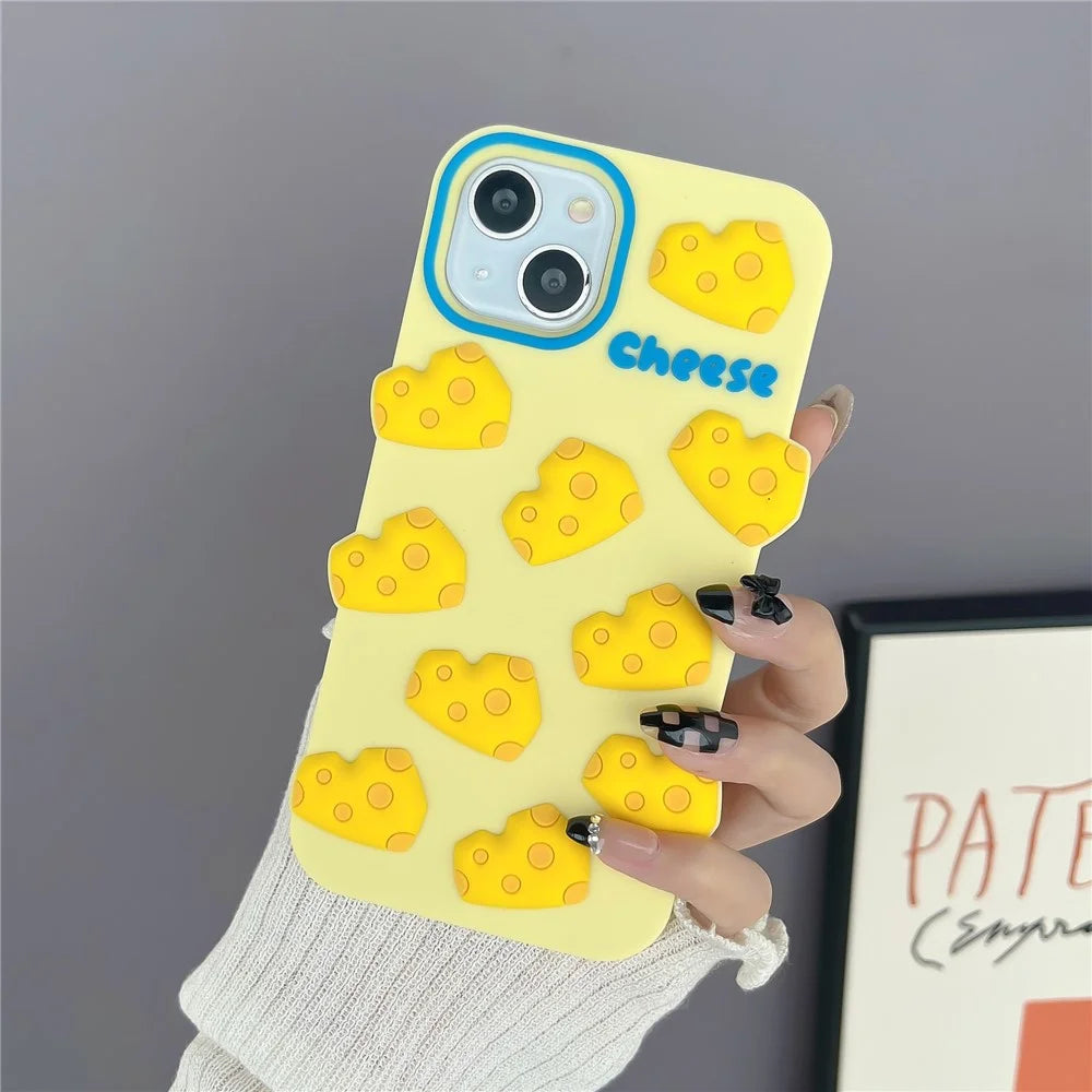 For iPhone 15 Silicone Case Cute 3D Yellow Cheese Design Shockproof Phone Back Cover - 2