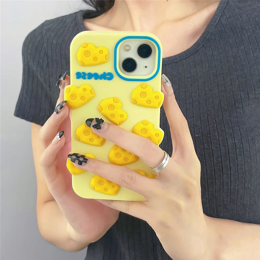 For iPhone 15 Silicone Case Cute 3D Yellow Cheese Design Shockproof Phone Back Cover - 3