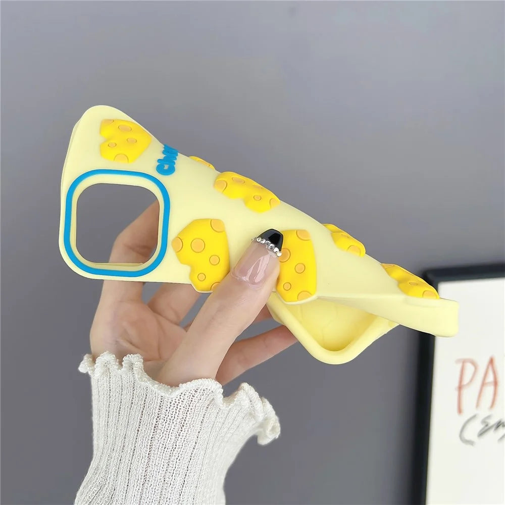 For iPhone 15 Silicone Case Cute 3D Yellow Cheese Design Shockproof Phone Back Cover - 5