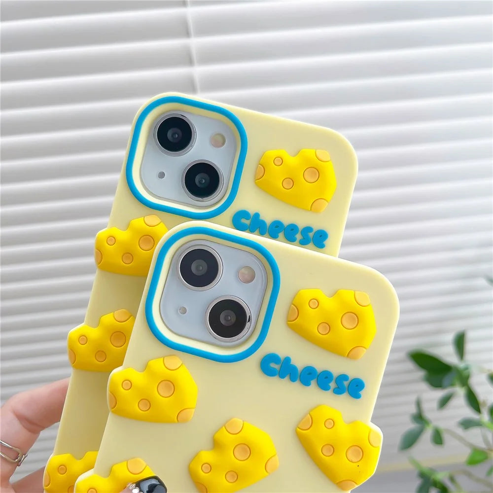 For iPhone 15 Silicone Case Cute 3D Yellow Cheese Design Shockproof Phone Back Cover - 6