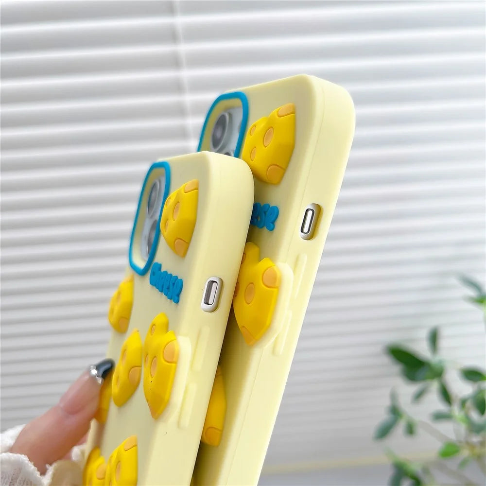 For iPhone 15 Silicone Case Cute 3D Yellow Cheese Design Shockproof Phone Back Cover - 7