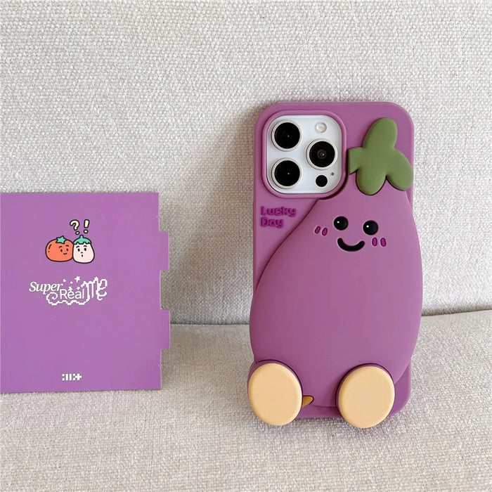 For iPhone 16 Pro Max Silicone Case Cute Eggplant Design Shockproof Phone Back Cover - 2