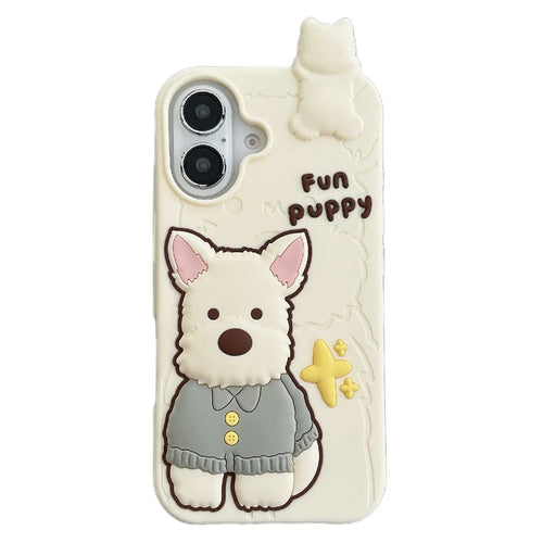 For iPhone 16 Silicone Case Cute Highland Terrier Design Shockproof Phone Back Cover - 1