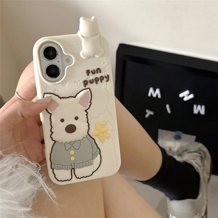 For iPhone 16 Silicone Case Cute Highland Terrier Design Shockproof Phone Back Cover - 2