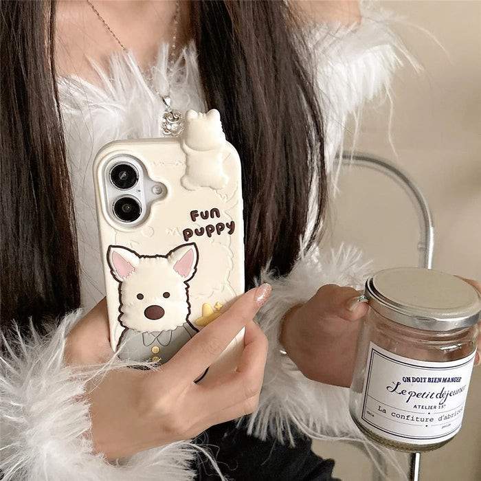 For iPhone 16 Silicone Case Cute Highland Terrier Design Shockproof Phone Back Cover - 3