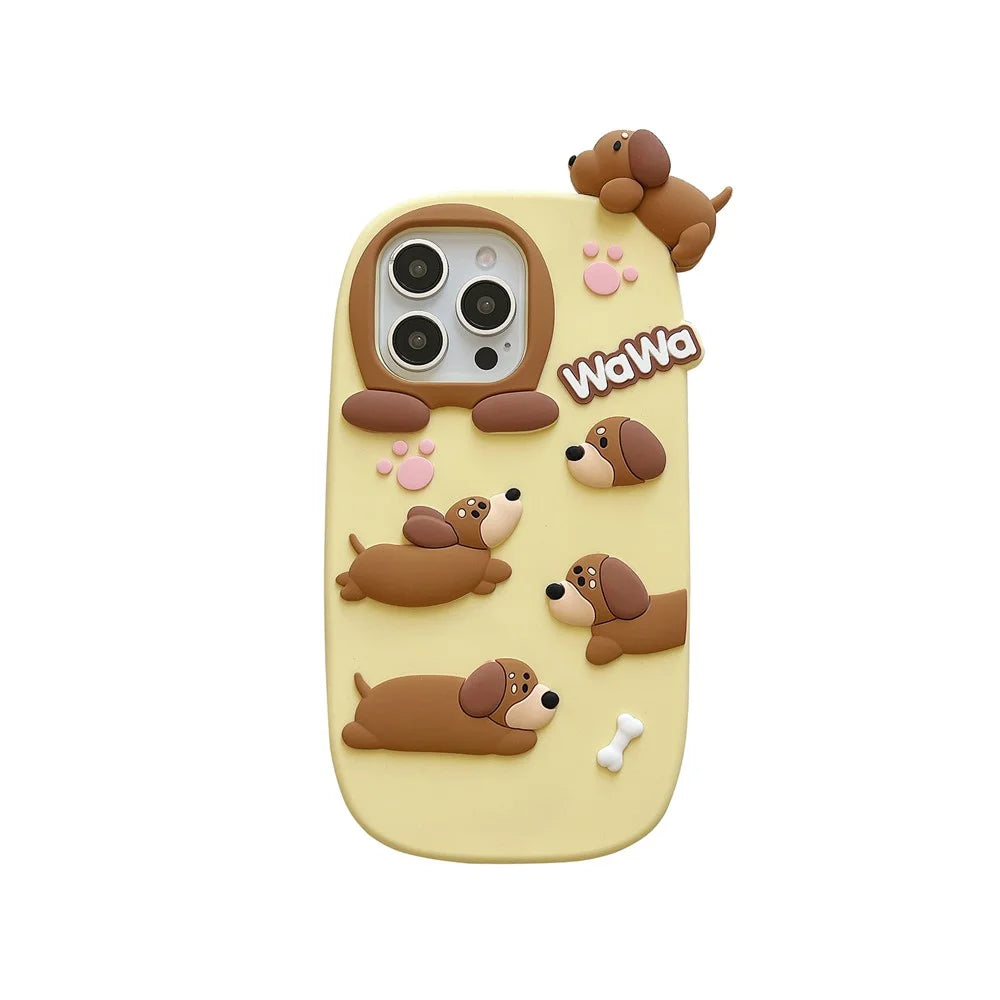For iPhone 16 Pro Max Silicone Case Cute Dachshund Design Shockproof Phone Back Cover - 1
