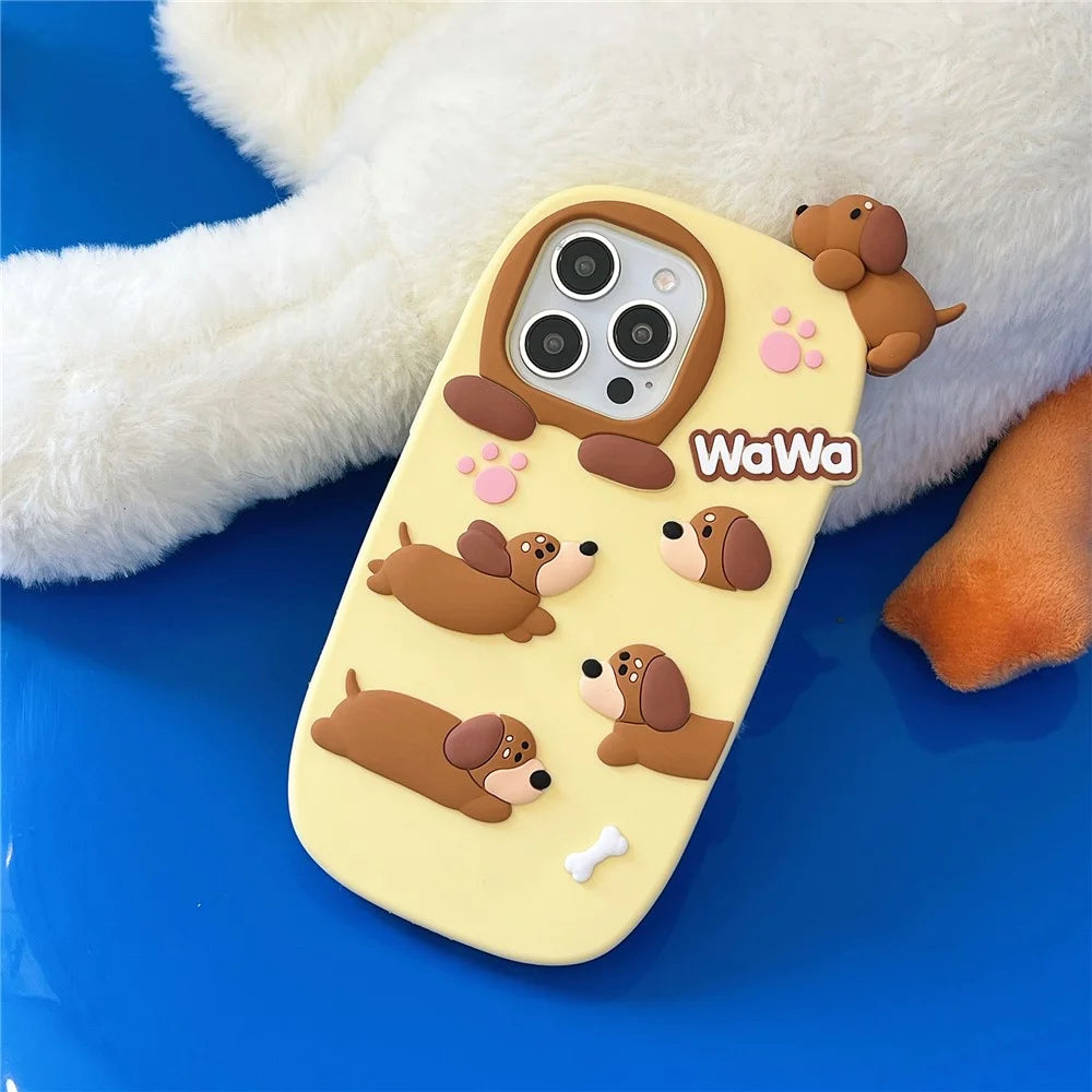 For iPhone 16 Pro Max Silicone Case Cute Dachshund Design Shockproof Phone Back Cover - 2