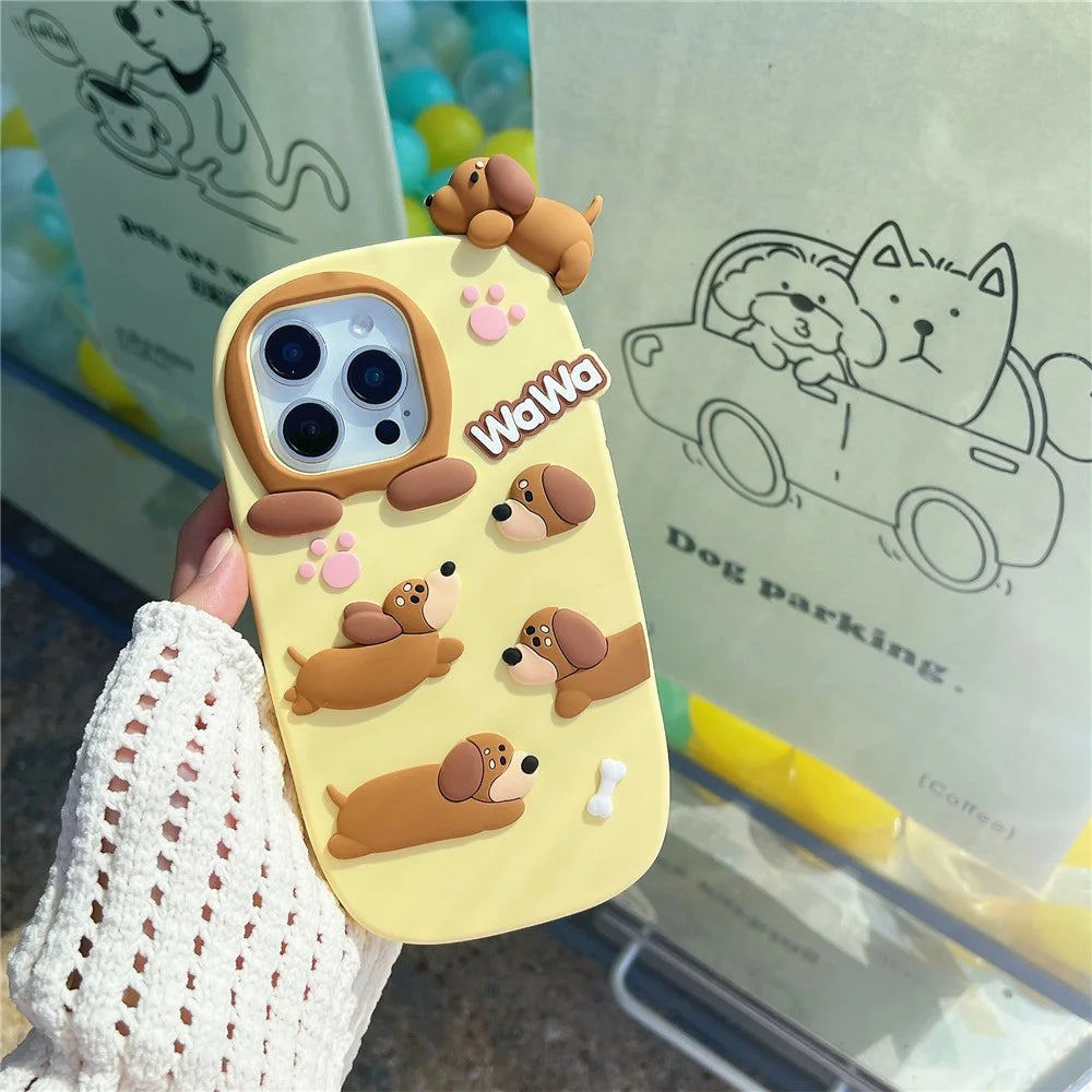 For iPhone 16 Pro Max Silicone Case Cute Dachshund Design Shockproof Phone Back Cover - 3