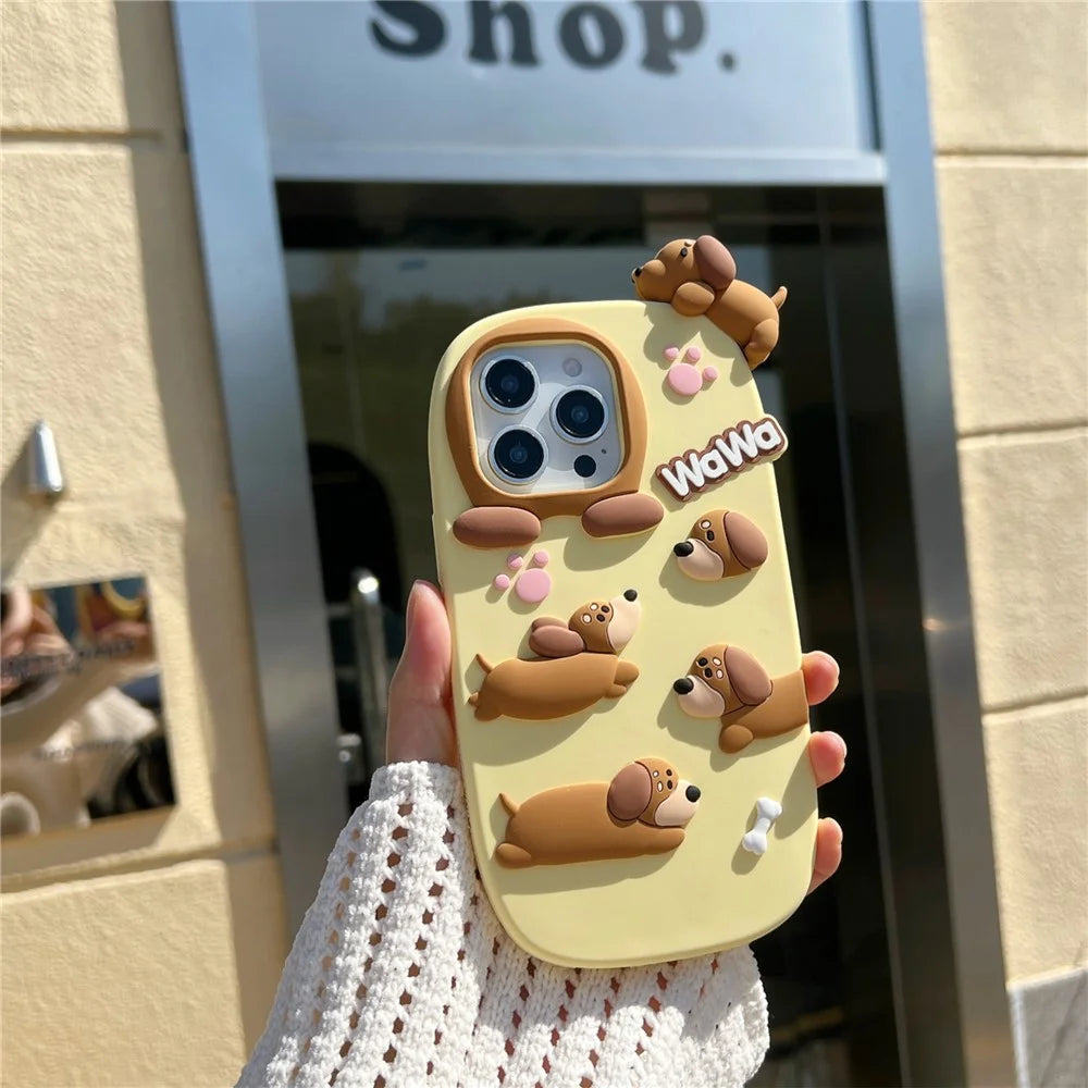 For iPhone 16 Pro Max Silicone Case Cute Dachshund Design Shockproof Phone Back Cover - 4