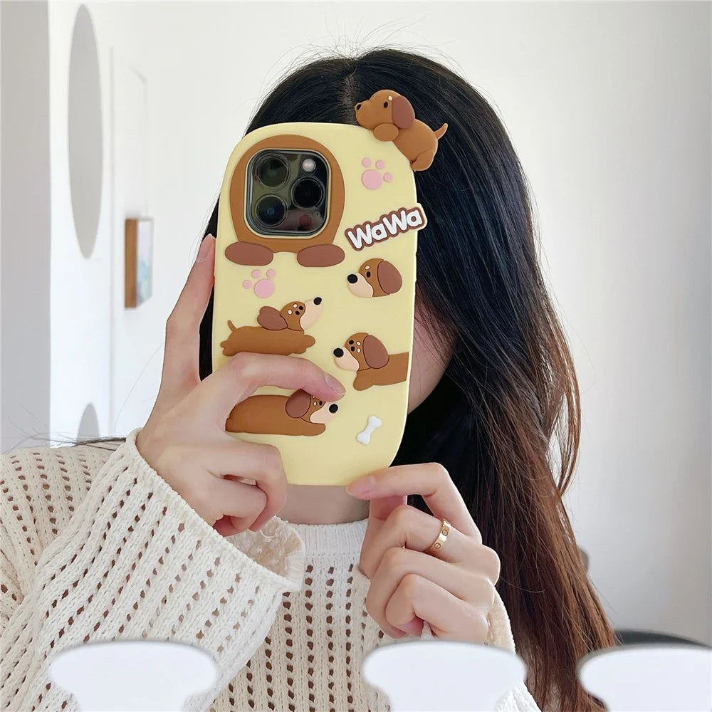 For iPhone 16 Pro Max Silicone Case Cute Dachshund Design Shockproof Phone Back Cover - 5