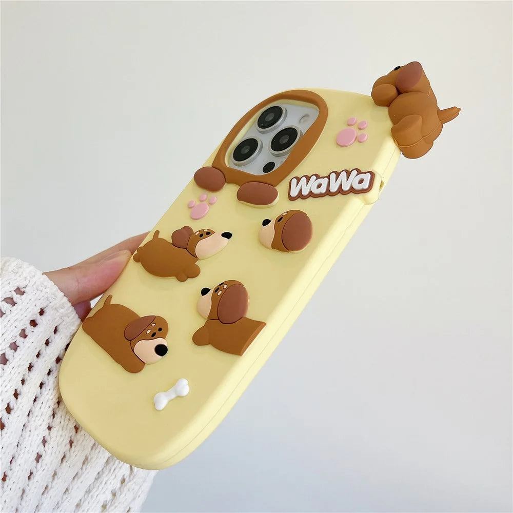 For iPhone 16 Pro Max Silicone Case Cute Dachshund Design Shockproof Phone Back Cover - 6