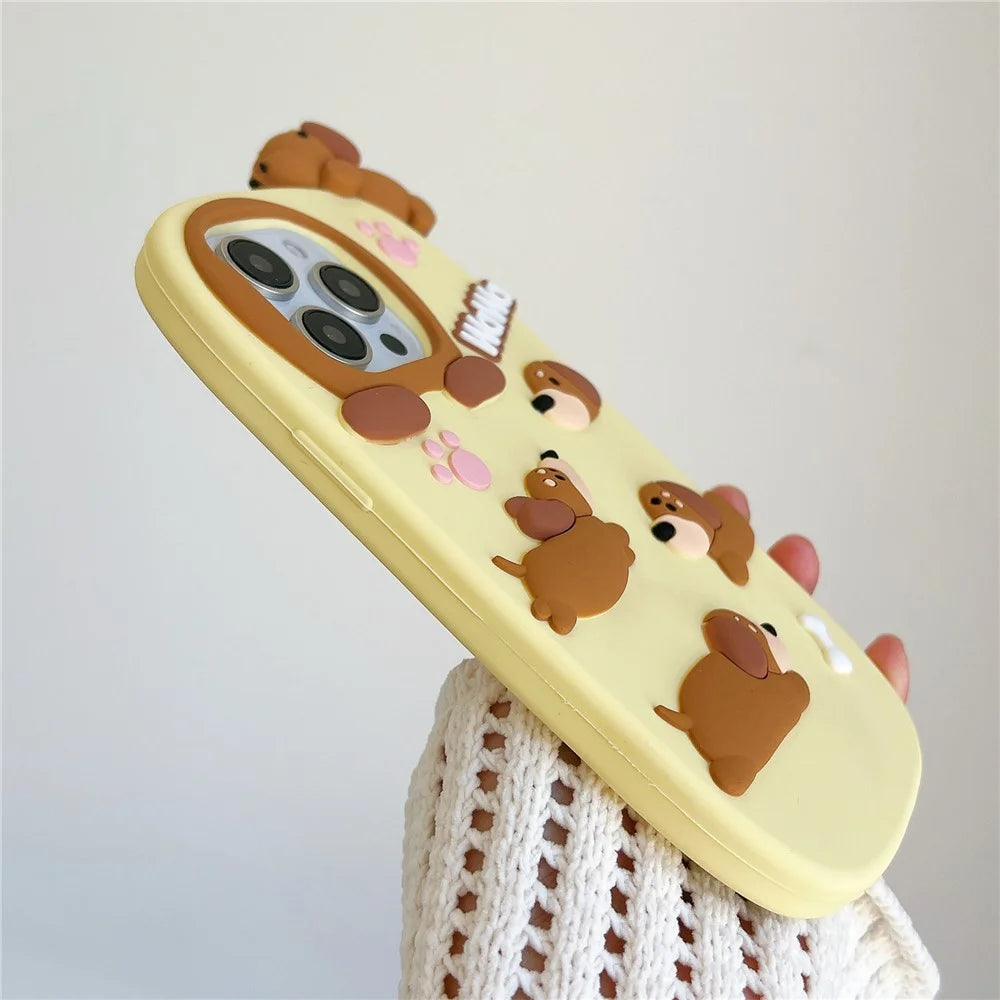 For iPhone 16 Pro Max Silicone Case Cute Dachshund Design Shockproof Phone Back Cover - 7
