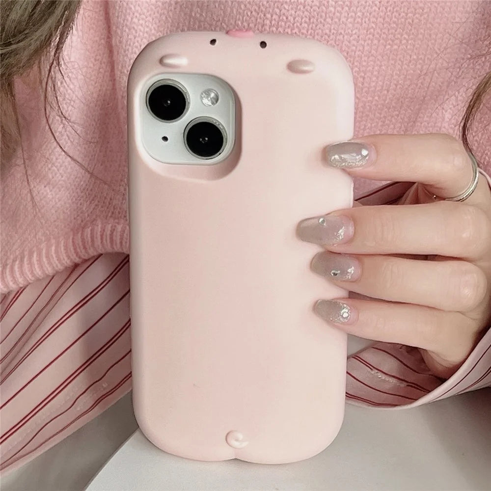 For iPhone 15 Silicone Case Cute Sleeping Pig Design Shockproof Phone Back Cover - 1