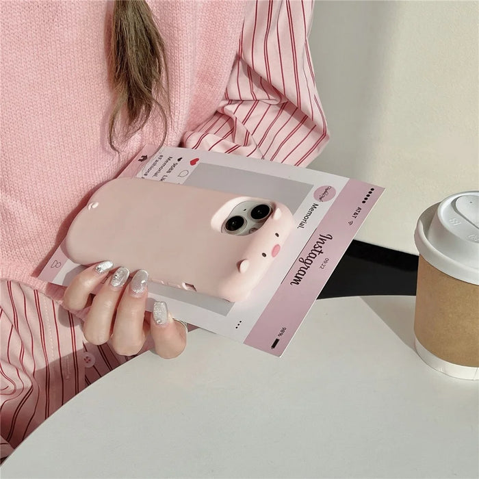 For iPhone 15 Silicone Case Cute Sleeping Pig Design Shockproof Phone Back Cover - 3