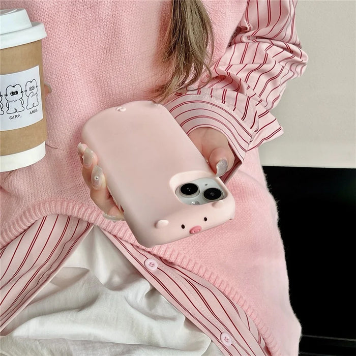 For iPhone 15 Silicone Case Cute Sleeping Pig Design Shockproof Phone Back Cover - 5
