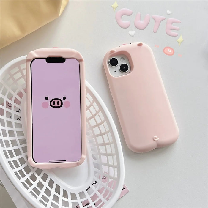 For iPhone 15 Silicone Case Cute Sleeping Pig Design Shockproof Phone Back Cover - 6