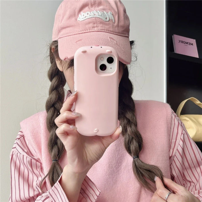 For iPhone 15 Silicone Case Cute Sleeping Pig Design Shockproof Phone Back Cover - 7
