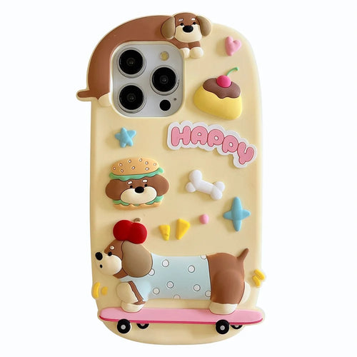 For iPhone 16 Pro Max Silicone Case Cute Skateboarding Dachshund Design Shockproof Phone Back Cover - 1