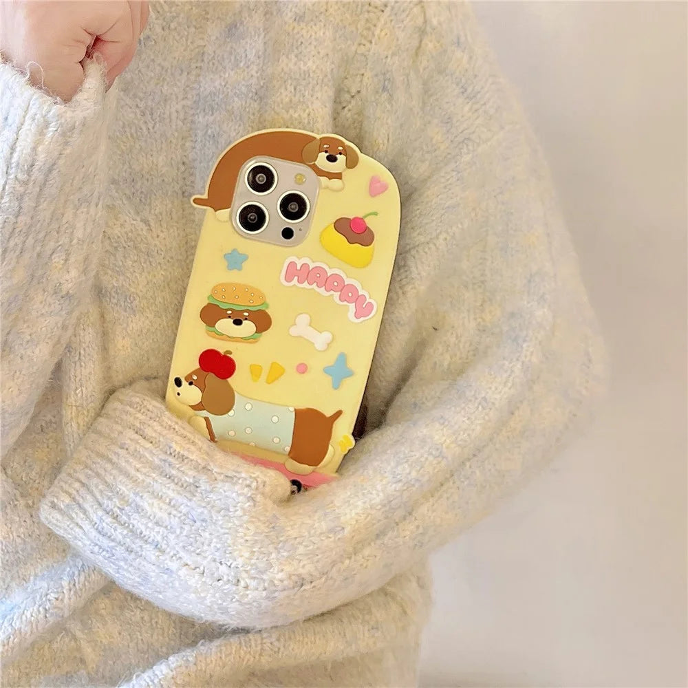 For iPhone 16 Pro Max Silicone Case Cute Skateboarding Dachshund Design Shockproof Phone Back Cover - 4