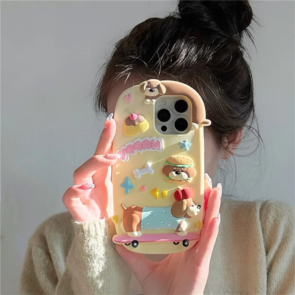 For iPhone 16 Pro Max Silicone Case Cute Skateboarding Dachshund Design Shockproof Phone Back Cover - 5