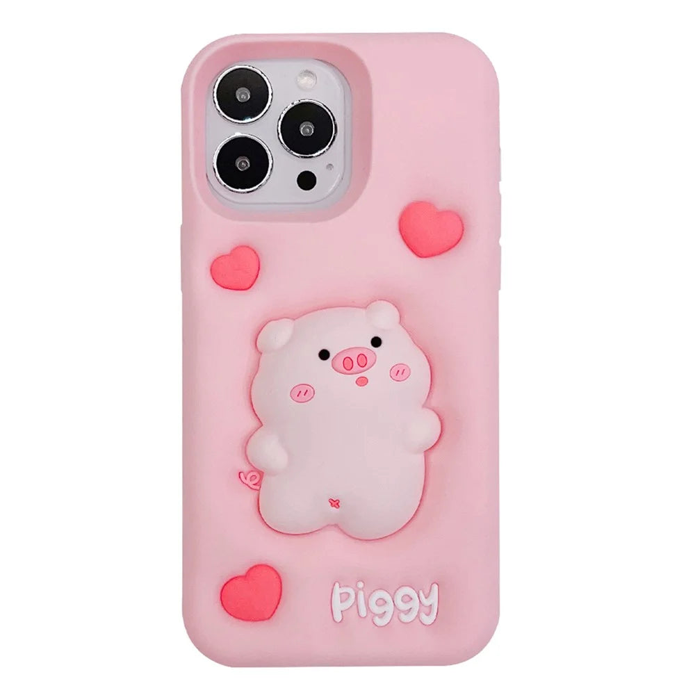 For iPhone 16 Pro Max Silicone Case Cute Expanding Pig Design Shockproof Phone Back Cover - 1