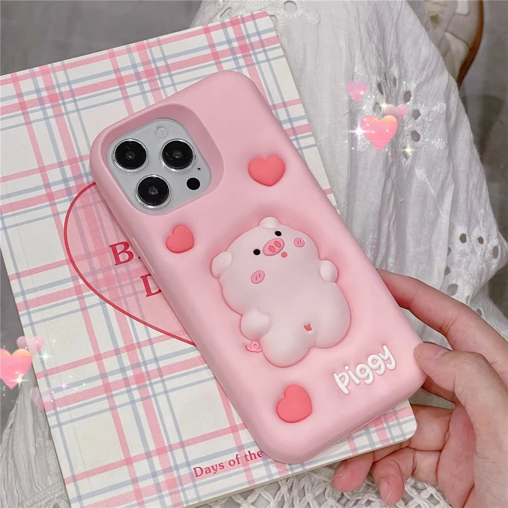 For iPhone 16 Pro Max Silicone Case Cute Expanding Pig Design Shockproof Phone Back Cover - 2