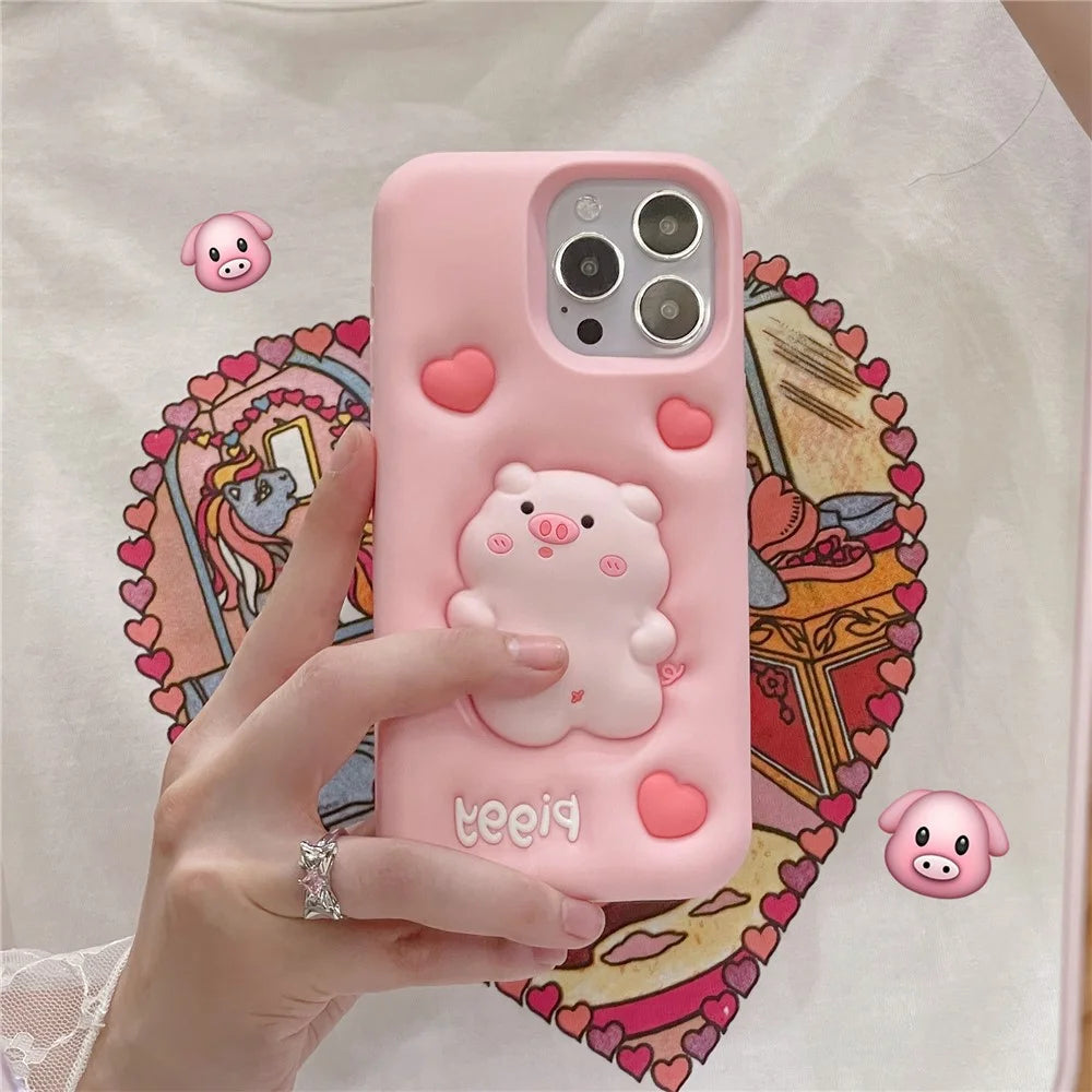 For iPhone 16 Pro Max Silicone Case Cute Expanding Pig Design Shockproof Phone Back Cover - 5