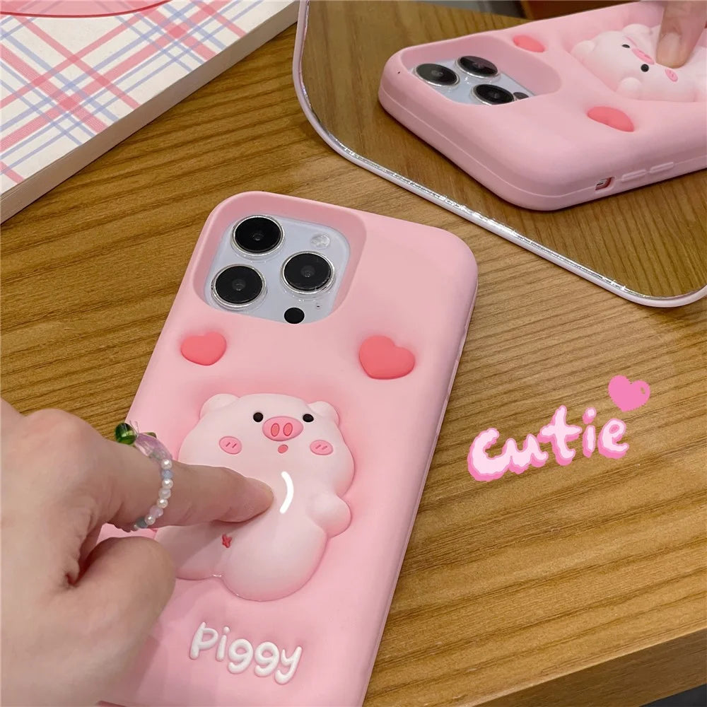 For iPhone 16 Pro Max Silicone Case Cute Expanding Pig Design Shockproof Phone Back Cover - 6