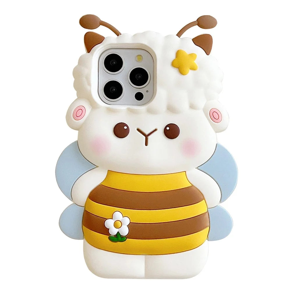 For iPhone 16 Pro Max Silicone Case Bee Sheep Design Shockproof Phone Back Cover - 1