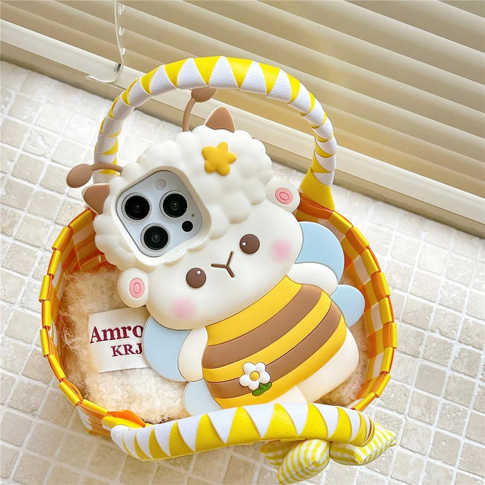For iPhone 16 Pro Max Silicone Case Bee Sheep Design Shockproof Phone Back Cover - 2
