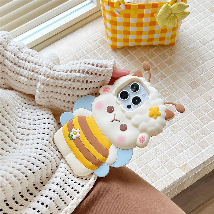 For iPhone 16 Pro Max Silicone Case Bee Sheep Design Shockproof Phone Back Cover - 5