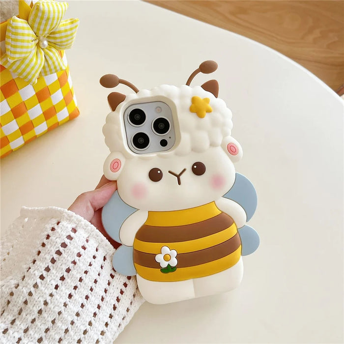 For iPhone 16 Pro Max Silicone Case Bee Sheep Design Shockproof Phone Back Cover - 6