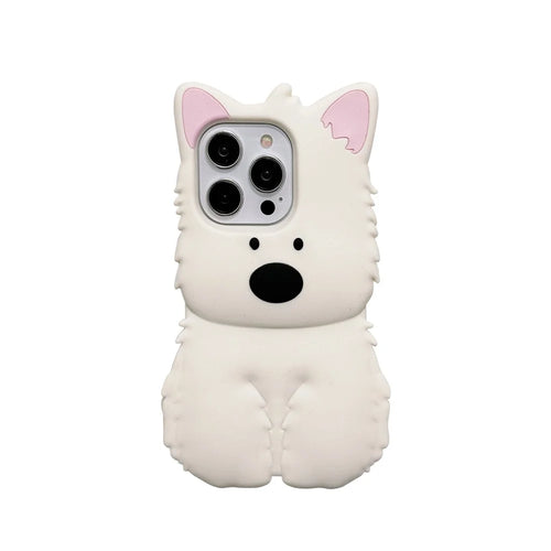 For iPhone 16 Pro Max Silicone Case 3D Highland Terrier Design Shockproof Phone Back Cover - 1