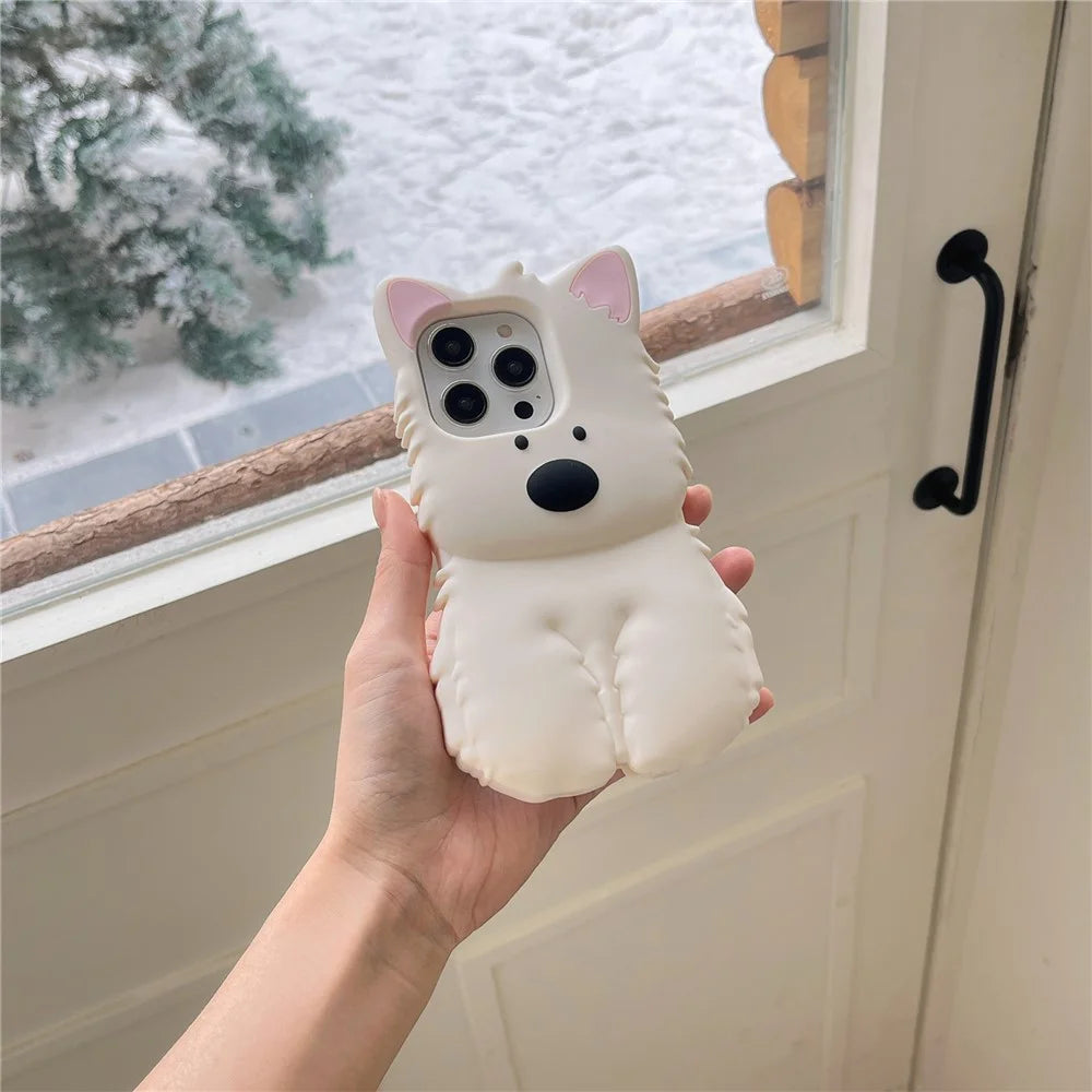 For iPhone 16 Pro Max Silicone Case 3D Highland Terrier Design Shockproof Phone Back Cover - 2