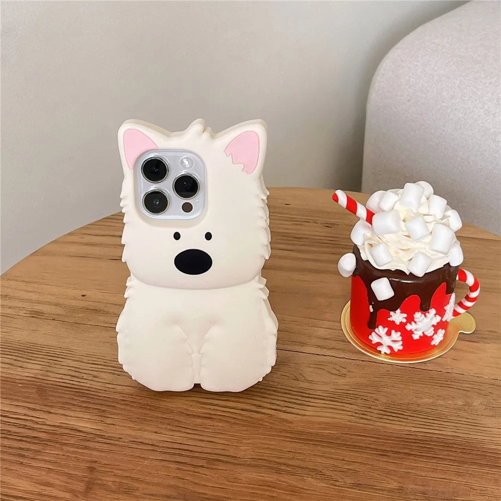 For iPhone 16 Pro Max Silicone Case 3D Highland Terrier Design Shockproof Phone Back Cover - 3