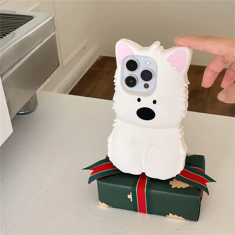 For iPhone 16 Pro Max Silicone Case 3D Highland Terrier Design Shockproof Phone Back Cover - 4