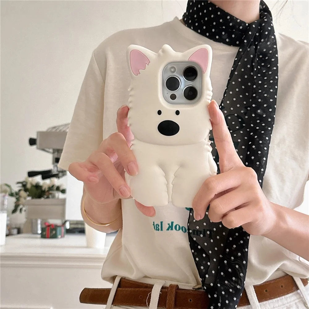 For iPhone 16 Pro Max Silicone Case 3D Highland Terrier Design Shockproof Phone Back Cover - 5