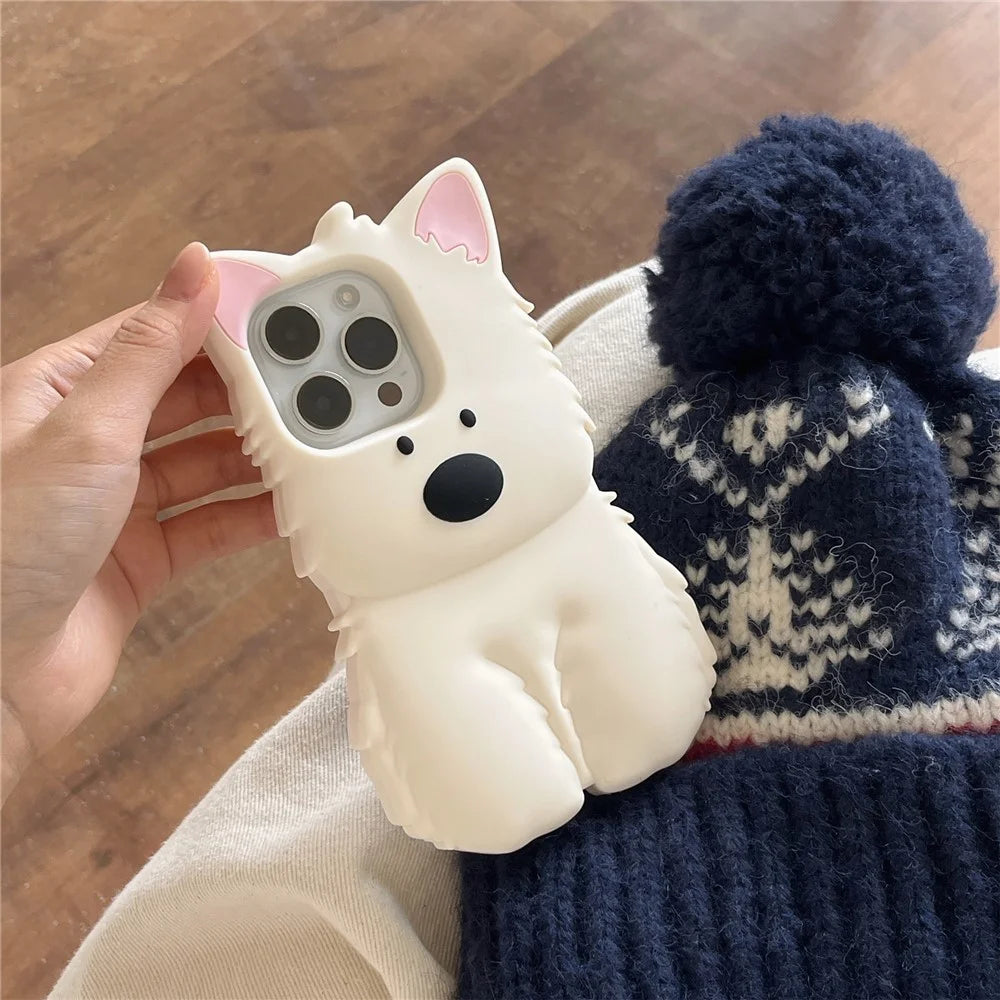 For iPhone 16 Pro Max Silicone Case 3D Highland Terrier Design Shockproof Phone Back Cover - 6
