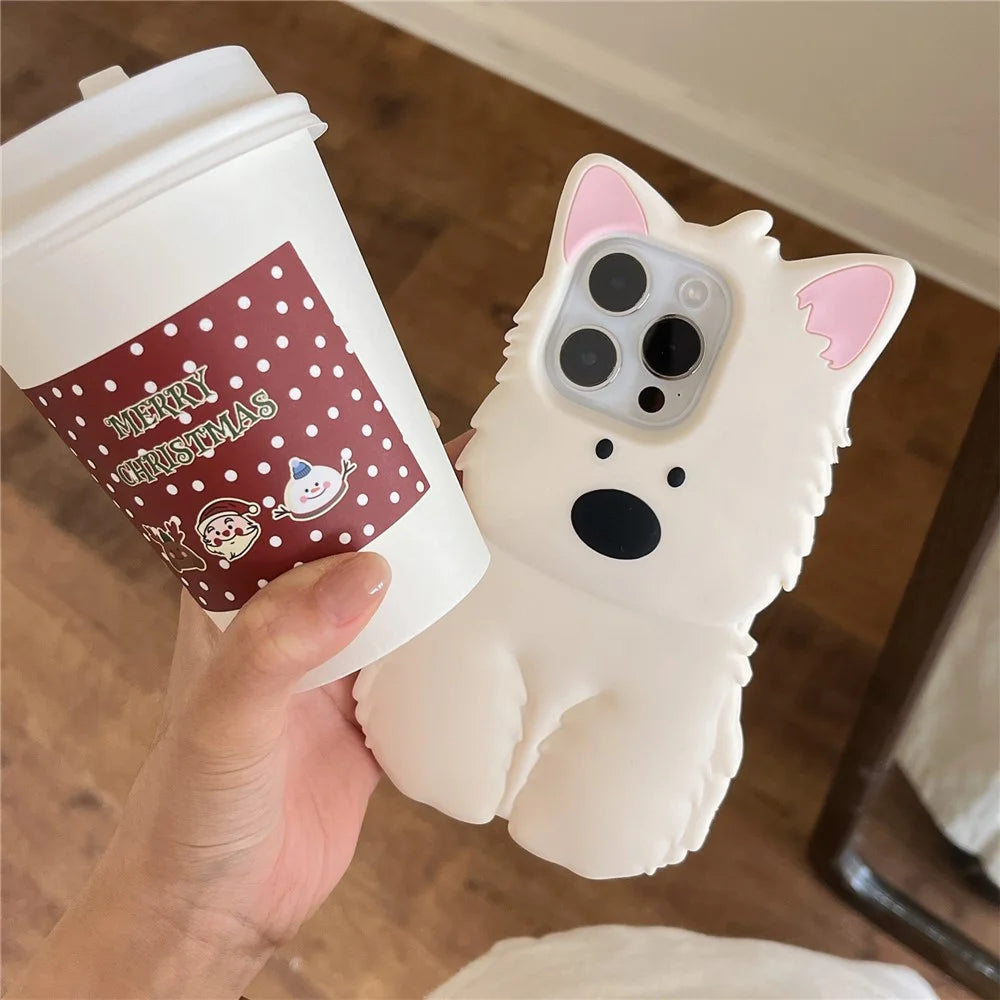 For iPhone 16 Pro Max Silicone Case 3D Highland Terrier Design Shockproof Phone Back Cover - 7