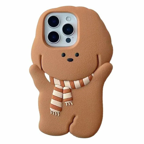 For iPhone 16 Pro Max Silicone Case Cute Teddy Bear Scarf Design Shockproof Phone Back Cover - 1