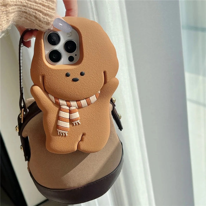 For iPhone 16 Pro Max Silicone Case Cute Teddy Bear Scarf Design Shockproof Phone Back Cover - 2